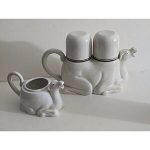 Vintage Fitz and Floyd 1978 Camel Teapot Set with Nested Cups and Creamer White